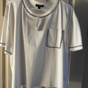 J Crew White T Shirt with Rhinestones - XL- NWT
